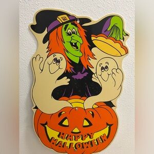 Vintage Halloween Depot Halloween Yard Art Sign Stakes 1999 Witch and Ghosts